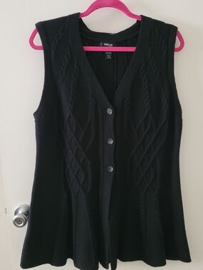 Style & Co. Black Cable Knit Button-Up Vest
